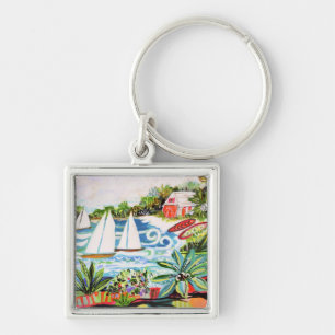 Red Cottage by the Bay II Key Ring