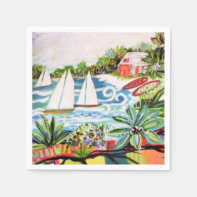 Red Cottage by the Bay II Napkin (Front)