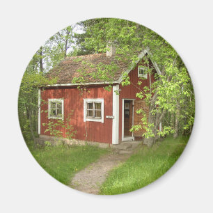 Red Cottage Round Magnet