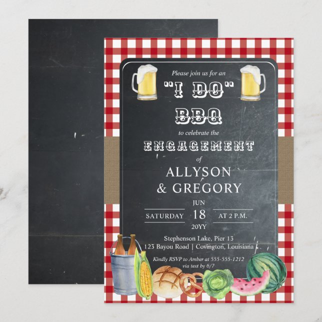 Red Country Checks i Do BBQ Engagement Party Invitation (Front/Back)