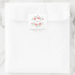 Red Country Floral Monogram Wedding Stickers