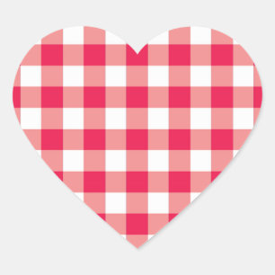 Red Country Gingham Check Pattern 2 Heart Sticker