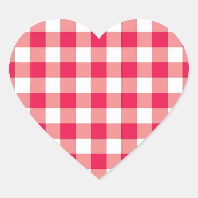 Red Country Gingham Check Pattern 2 Heart Sticker (Front)
