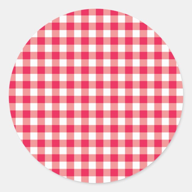 Red Country Gingham Check Pattern Classic Round Sticker (Front)