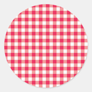 Red Country Gingham Check Pattern Classic Round Sticker