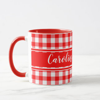 Red Country Gingham Decor Farmhouse Personalised Mug