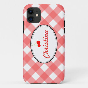 Red country gingham pattern sweet cherry custom iPhone 11 case