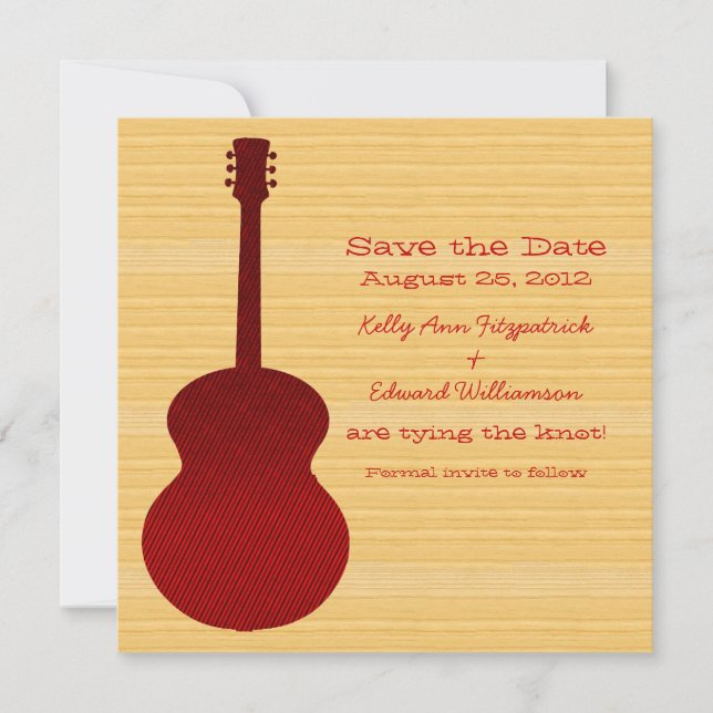 Red Country Guitar Save the Date Invite (Front)