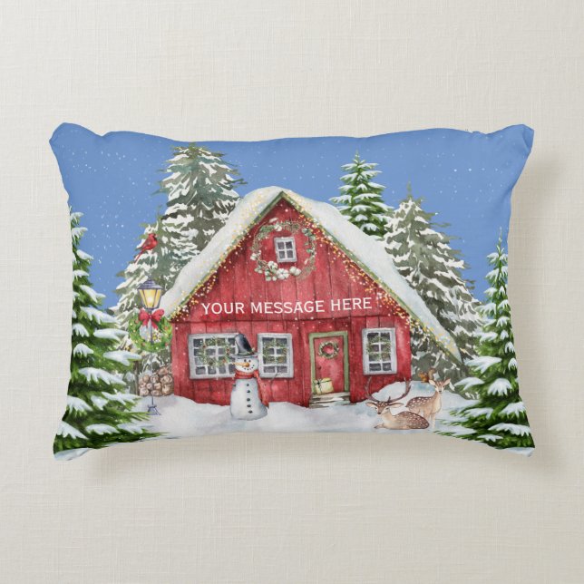 Red Country House Snow Christmas Scene   Decorative Cushion (Front)