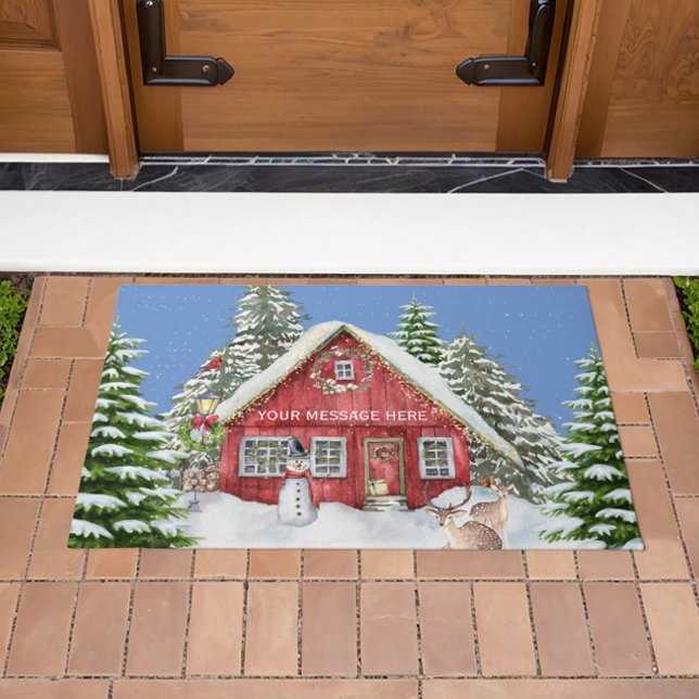 Red Country House Snow Holiday Scene  Doormat (Creator Uploaded)