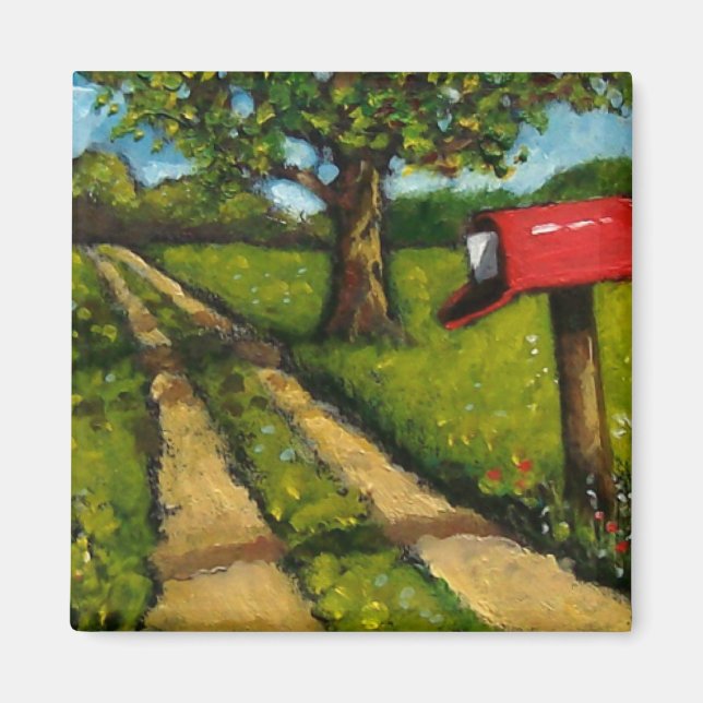 Red Country Mailbox: Oil Painting Magnet (Front)