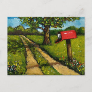 Red Country Mailbox: Oil Painting Postcard