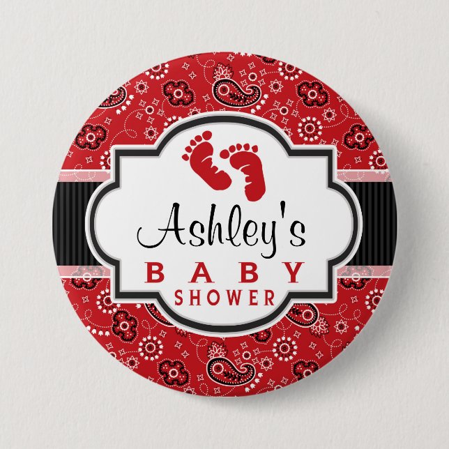 Red Country Paisley Baby Shower 7.5 Cm Round Badge (Front)