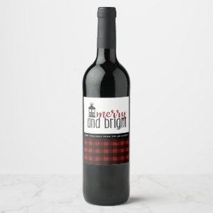 Red Country Plaid Christmas Trees Hand Lettered  Wine Label
