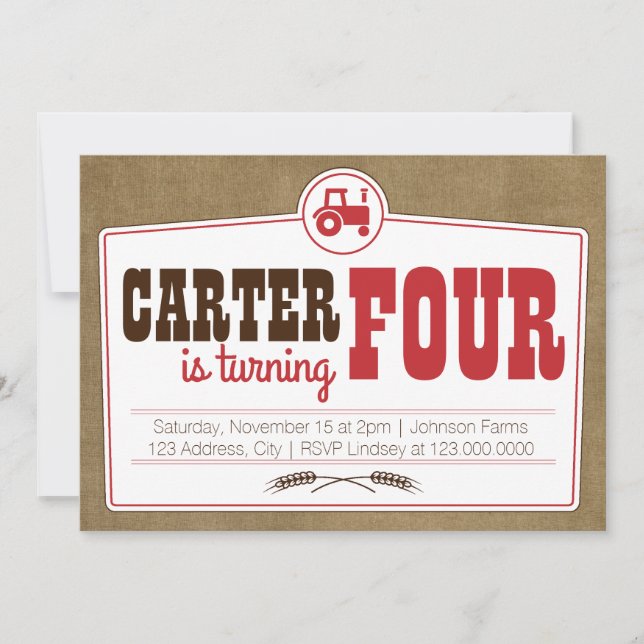 Red Country Tractor Invitation (Front)