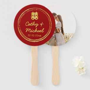 Red Couple photo Chinese wedding double happiness  Hand Fan