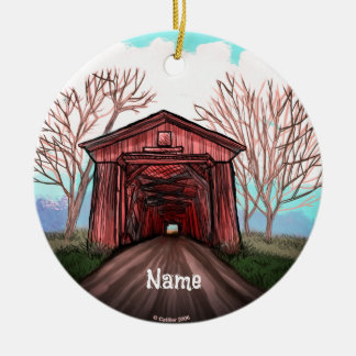 Red Covered Bridge Ceramic Tree Decoration