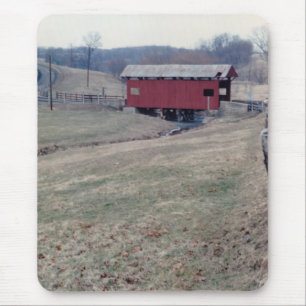Red Covered Bridge Mouse Mat
