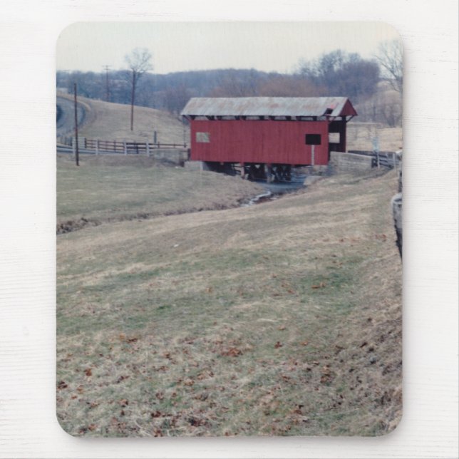Red Covered Bridge Mouse Mat (Front)