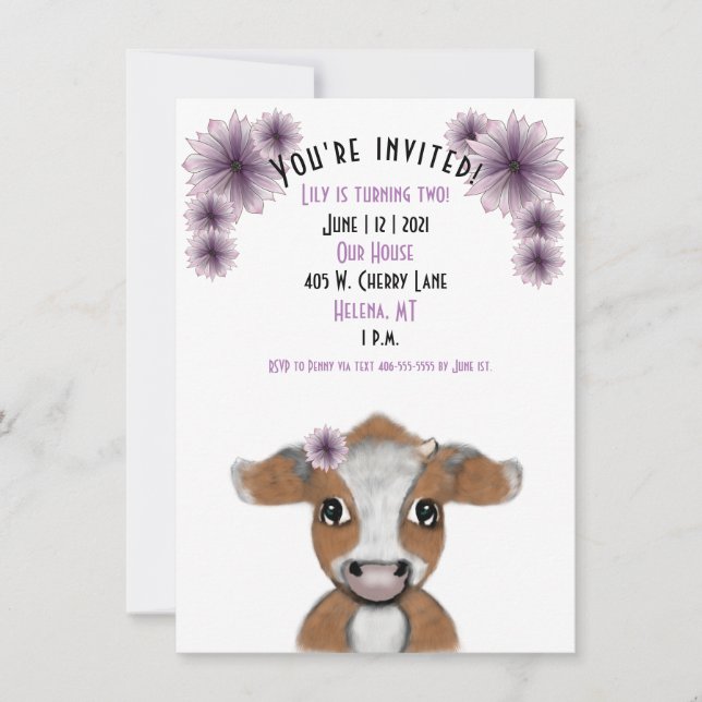 Red Cow Birthday Invitation| Customisable Card  (Front)