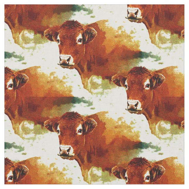 Red Cow Painting Fabric (Close Up)