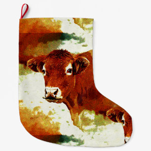 Red Cow Painting Large Christmas Stocking