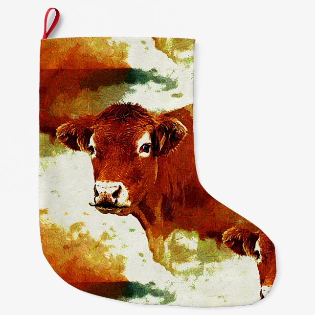 Red Cow Painting Large Christmas Stocking (Front)