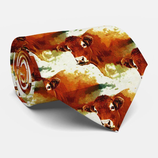 Red Cow Painting Tie (Rolled)