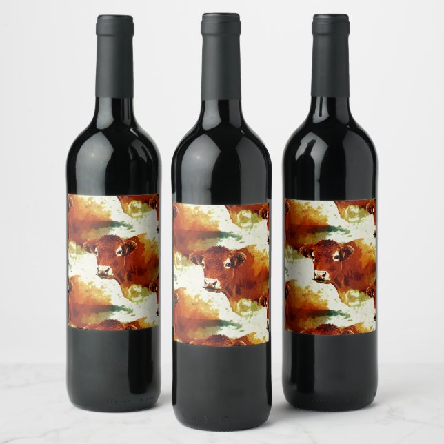 Red Cow Painting Wine Label (Bottles)