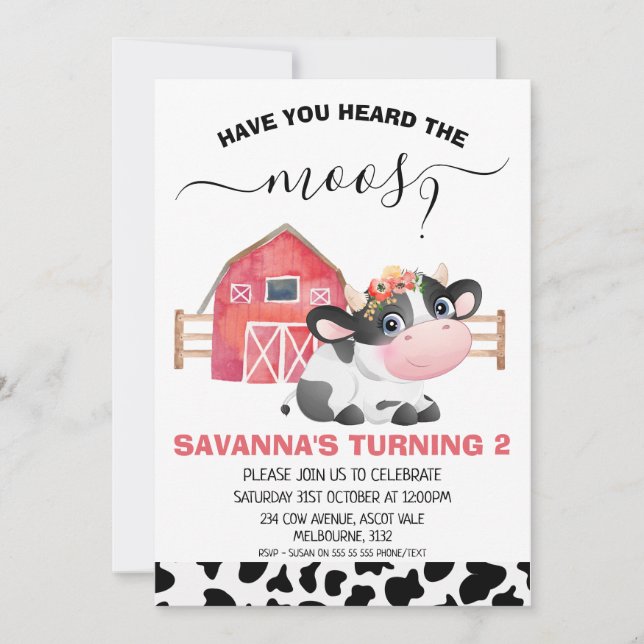 Red Cow Print Have You Heard The Moos Birthday Invitation (Front)