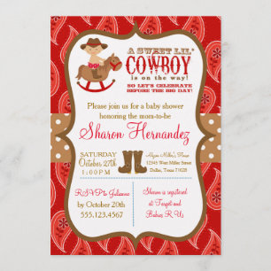 Red Cowboy Baby Boy Shower Invitation