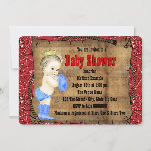 Red Cowboy Baby Shower Invitation (Back)