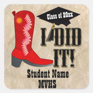 Red Cowboy Boot - Graduation Square Sticker