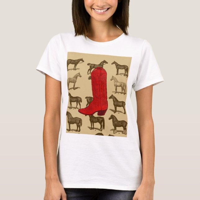 Red Cowboy Boot Horses Shirt (Front)