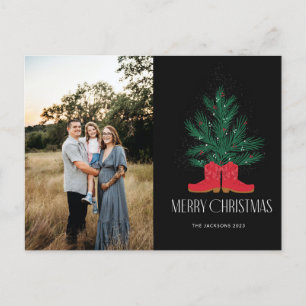 Red Cowboy Boots and Spruce Merry Christmas Holiday Postcard