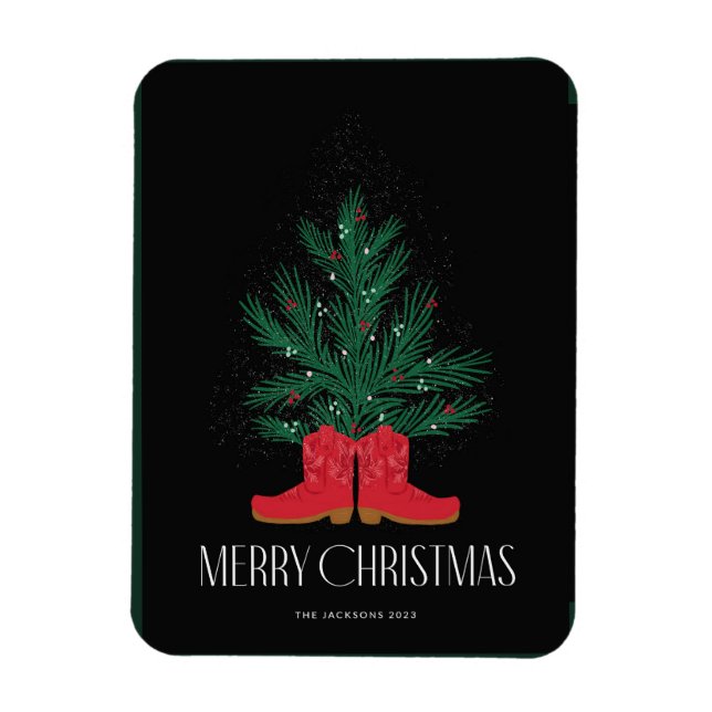 Red Cowboy Boots and Spruce Merry Christmas Magnet (Vertical)