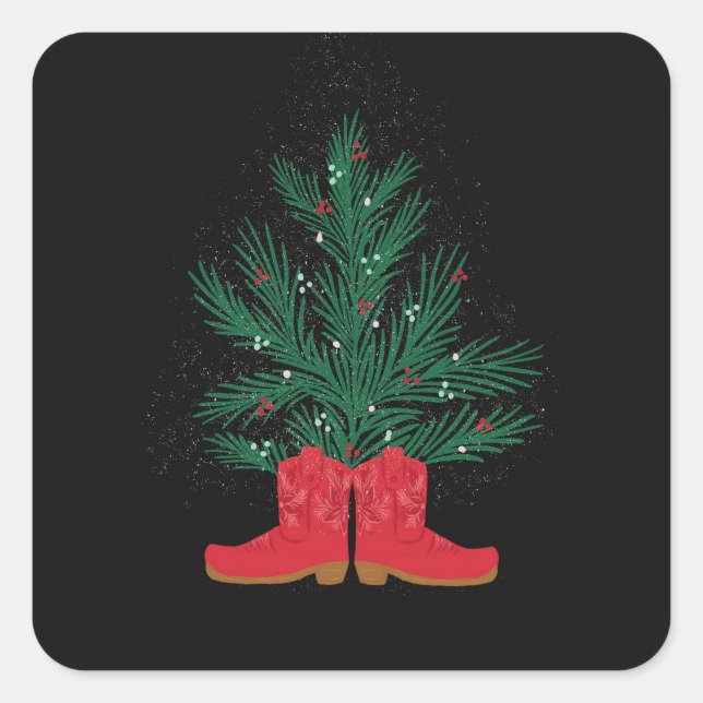 Red Cowboy Boots and Spruce  Square Sticker (Front)