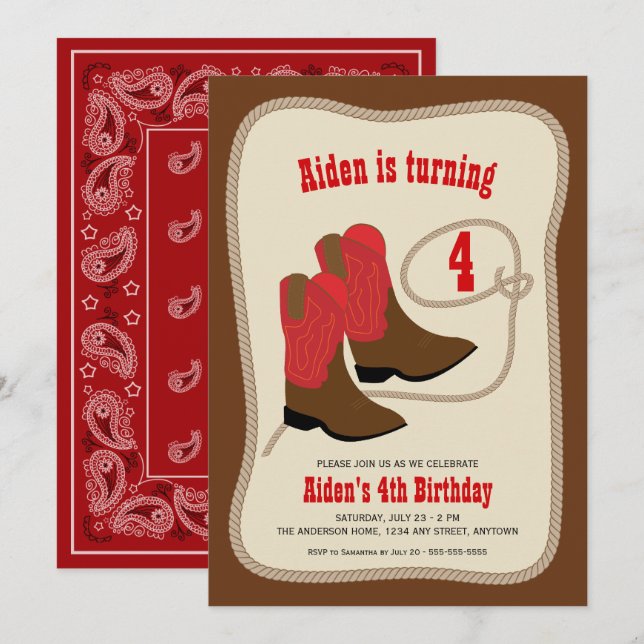 Red Cowboy Boots | Boys Western Birthday Party Invitation (Front/Back)