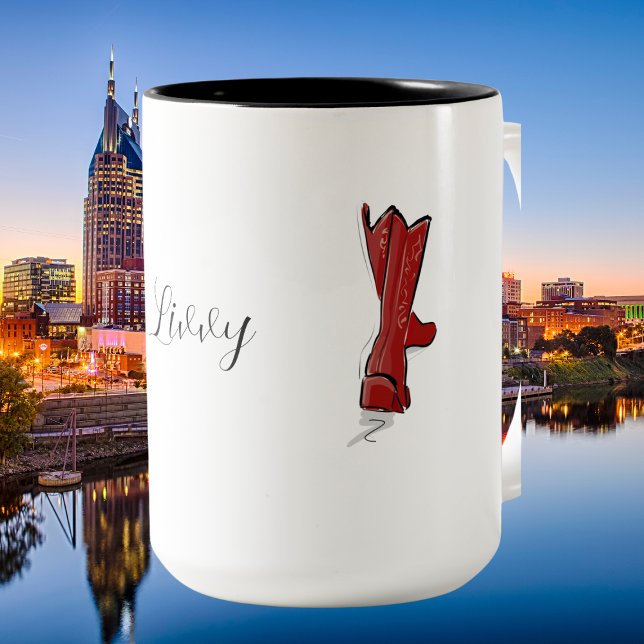 Red Cowboy Boots Country Script Custom Two-Tone Coffee Mug (Creator Uploaded)