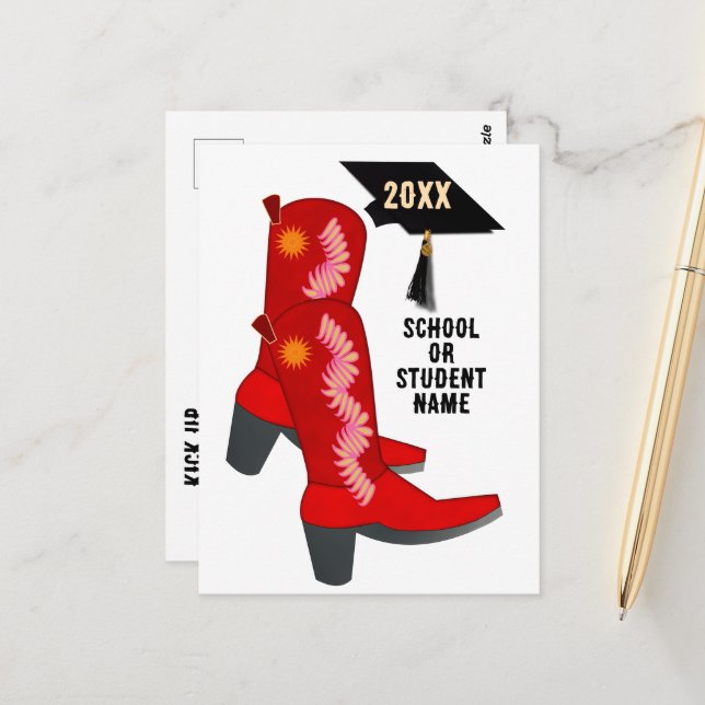 Red Cowboy Boots Graduation Postcard (Front/Back In Situ)