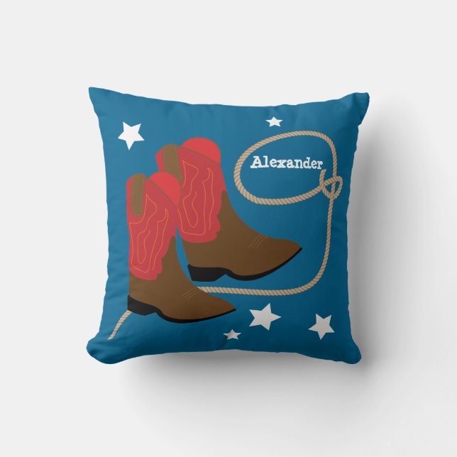 Red Cowboy Boots & Rope, Personalised Cushion (Front)