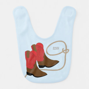 Red Cowboy Boots & Rope Western Baby Bib