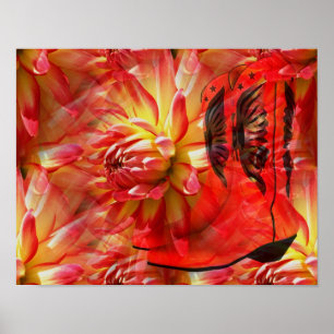 Red Cowgirl Boots Dahlia Flower Fantasy Art  Poster