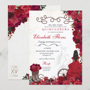 Red Cowgirl Ranchero Western Quinceanera Invitation