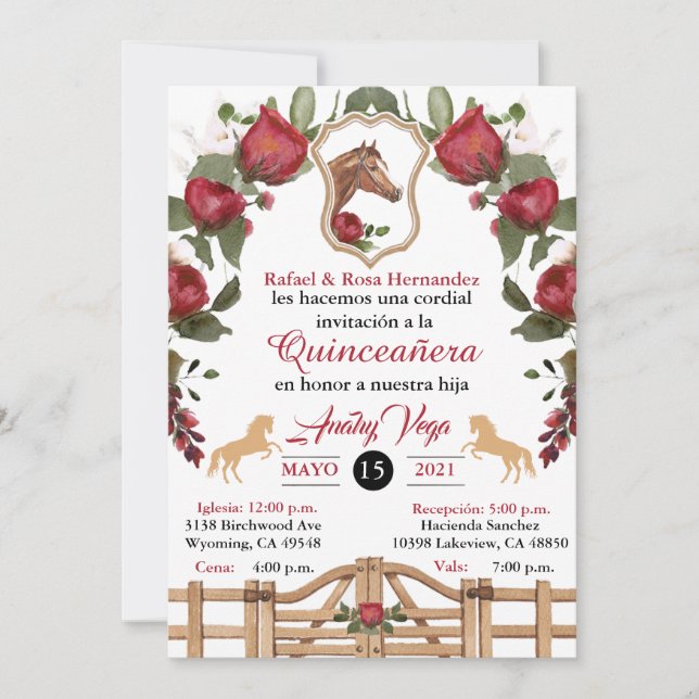 Red Cowgirl Western Invitation, Quinceanera Invite (Front)