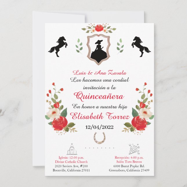 Red,Cowgirl Western Invitation,Quinceanera Ranch (Front)