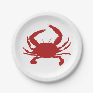 Red Crab Beach Nautical Paper Plates