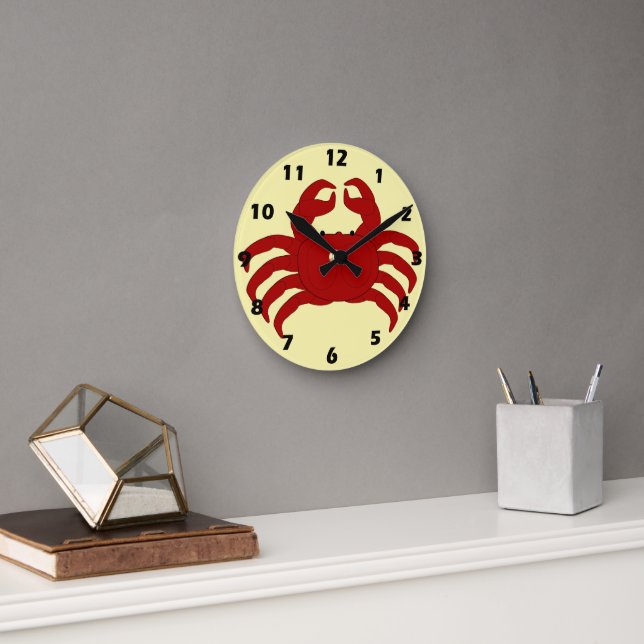 Red Crab Design Round Clock (Office)