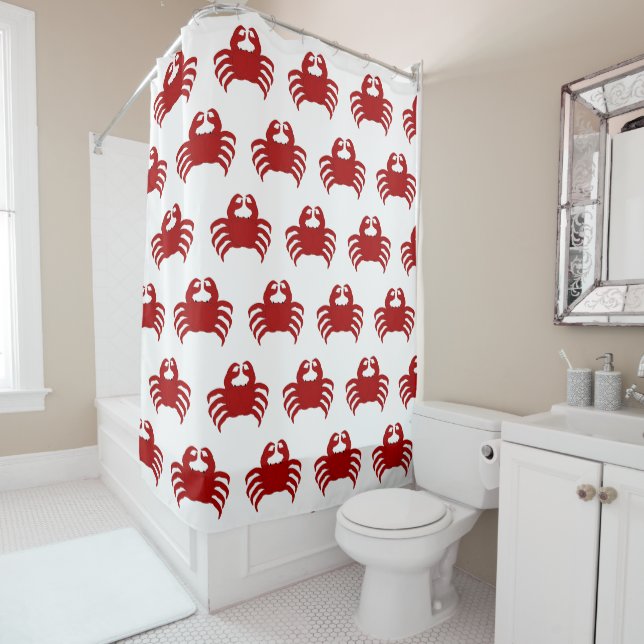 Red Crab Design Shower Curtain (In Situ)