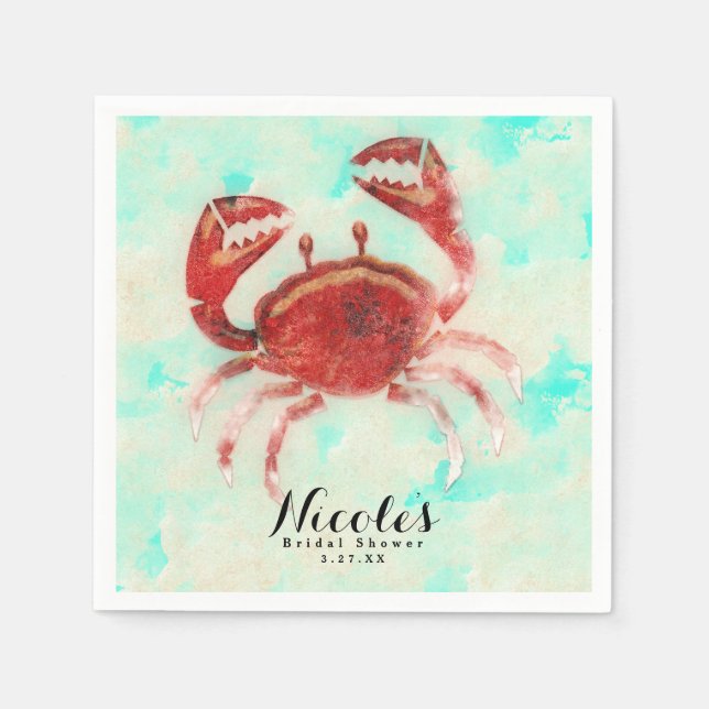 Red Crab Elegant Beach Engagement Custom Party Napkin (Front)